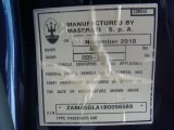 2011 Maserati GranTurismo Coupe Info Tag