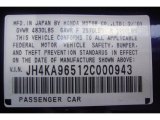 2002 Acura RL 3.5 Sedan Info Tag