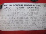 1991 Chevrolet Camaro RS Info Tag