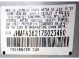 2007 Honda Civic Hybrid Sedan Info Tag