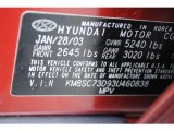 2003 Hyundai Santa Fe GLS 4WD Info Tag