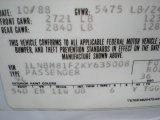 1989 Town Car Color Code for Oxford White - Color Code: 9L