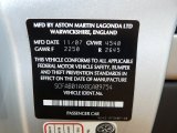 2008 Aston Martin DB9 Coupe Info Tag