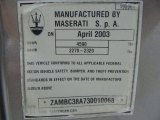 2003 Maserati Coupe Cambiocorsa Info Tag