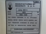 2012 Maserati GranTurismo MC Coupe Info Tag