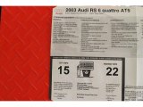 2003 Audi RS6 4.2T quattro Window Sticker