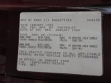 1999 Chevrolet Express 1500 Passenger Conversion Van Info Tag