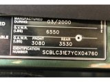 2000 Bentley Arnage Red Label Info Tag