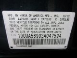 2003 Acura TL 3.2 Type S Info Tag