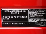 2008 9-3 Color Code for Laser Red - Color Code: 278