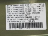 2009 CR-V Color Code for Green Tea Metallic - Color Code: G526M