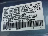 2010 Accord Color Code for Glacier Blue Metallic - Color Code: B538M