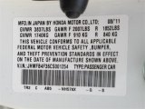 2012 Civic Color Code for Taffeta White - Color Code: NH578X