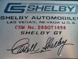 2008 Ford Mustang Shelby GT Coupe Info Tag