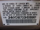 2003 Acura MDX Touring Info Tag