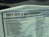 2011 Volkswagen GTI 2 Door Autobahn Edition Window Sticker