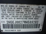 1998 Honda Civic DX Sedan Info Tag