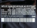 2005 CL Color Code for Black - Color Code: 040