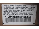 2001 Acura MDX  Info Tag