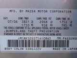 2007 MAZDA3 Color Code for Sunlight Silver Metallic - Color Code: 22V