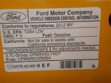 2012 Ford Mustang V6 Coupe Info Tag