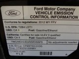 2012 Ford Escape Limited V6 Info Tag