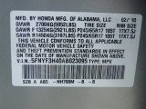 2010 Pilot Color Code for Alabaster Silver Metallic - Color Code: NH700M