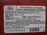 2012 Ford F150 XLT SuperCrew Info Tag