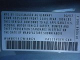 2007 Volkswagen Rabbit 2 Door Info Tag