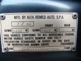 1987 Alfa Romeo Milano Silver Info Tag