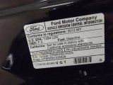 2012 Ford Mustang GT Premium Coupe Info Tag
