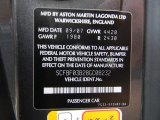 2008 Aston Martin V8 Vantage Coupe Info Tag