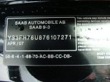 2007 Saab 9-3 Aero Convertible Info Tag