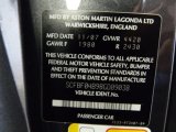 2008 Aston Martin V8 Vantage Roadster Info Tag