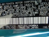 2012 Yaris Color Code for Lagoon Blue Mica - Color Code: 788