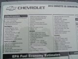 2012 Chevrolet Corvette Centennial Edition Grand Sport Convertible Window Sticker