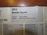 2012 Porsche Boxster Spyder Window Sticker
