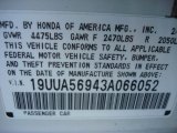 2003 Acura TL 3.2 Type S Info Tag