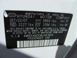 2008 Elantra Color Code for Captiva White - Color Code: 7F