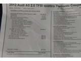 2012 Audi A5 2.0T quattro Coupe Window Sticker