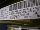 2010 Wrangler Color Code for Rescue Green Metallic - Color Code: PJR