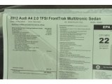2012 Audi A4 2.0T Sedan Window Sticker