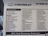 2012 Chevrolet Camaro SS Coupe Window Sticker
