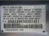 2004 Acura RL 3.5 Info Tag