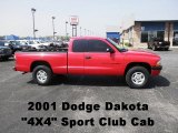 2001 Flame Red Dodge Dakota Sport Club Cab 4x4 #63243542