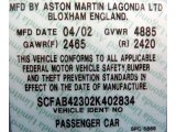 2002 Aston Martin DB7 Vantage Volante Info Tag