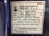 2012 Maserati GranTurismo S Automatic Info Tag