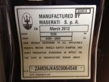 2012 Maserati Quattroporte S Info Tag