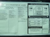 2012 Nissan Frontier SV V6 King Cab 4x4 Window Sticker