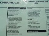 2012 Chevrolet Express 2500 Cargo Van Window Sticker